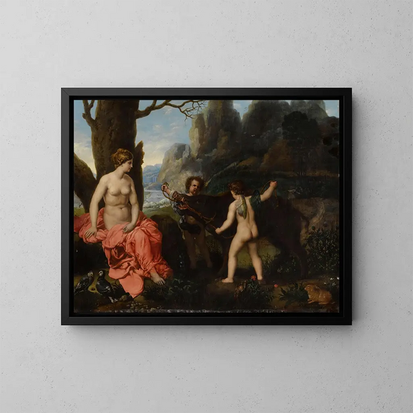 de los putti presentando a Venus el jabalí que mató a Adonis - Escuela de Roma — cuadro enmarcado en la pared