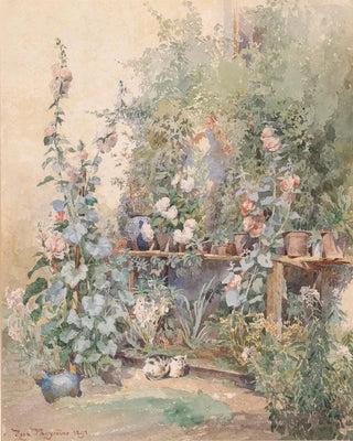 Rosa Mayreder - Gartenstilllben mit Ktzchen.webp