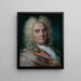 Un caballero vestido con una capa gris sobre un abrigo bordado en oro - Rosalba Carriera — cuadro enmarcado en la pared