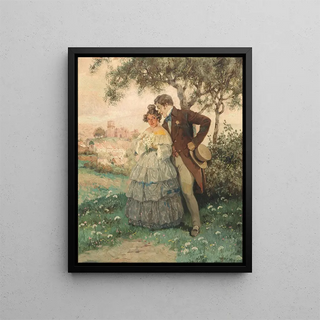 Rudolf Alfred Hger - Krestepar under tret I baggrunden byen Drnstein.webp