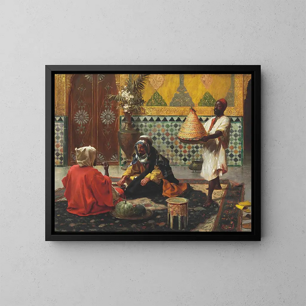Una tarde de conversación - Rudolf Ernst — cuadro enmarcado en la pared