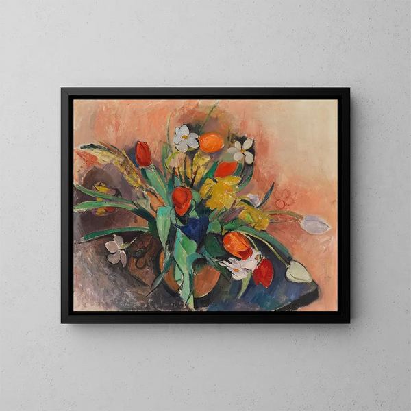 Jarrón con tulipanes y narcisos - Rudolf Levy — cuadro enmarcado en la pared