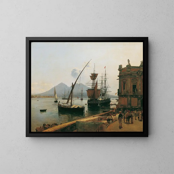 El puerto de Nápoles con el Vesubio - Rudolf von Alt — cuadro enmarcado en la pared