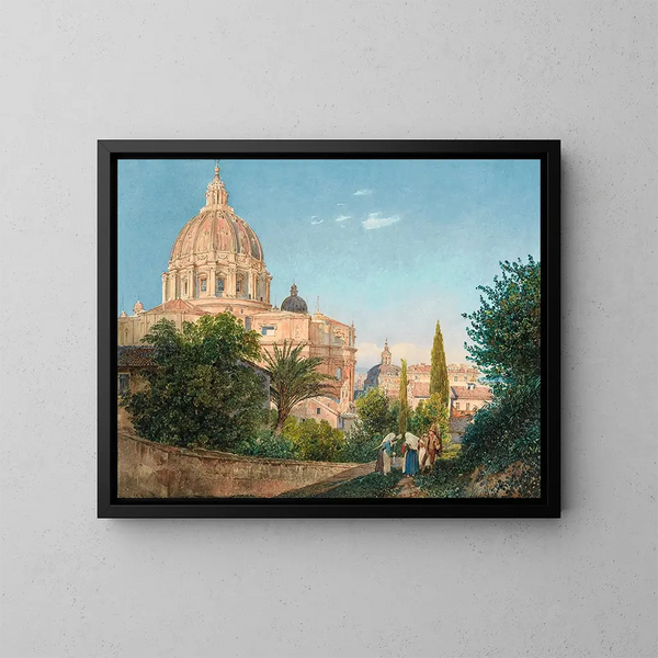 San Pedro desde el jardín del Vaticano - Rudolf von Alt — cuadro enmarcado en la pared