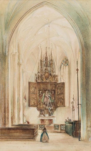 Rudolf von Alt - The Marian altar in the church of Hallstatt.webp