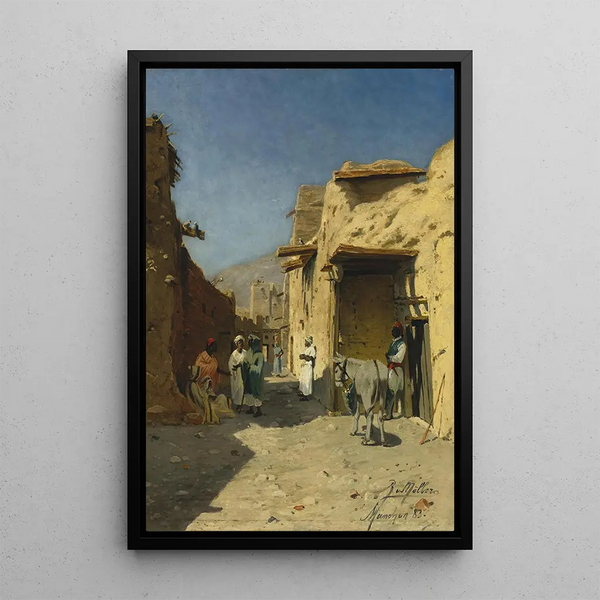 Una calle árabe - Rudolph Gustav Müller — cuadro enmarcado en la pared