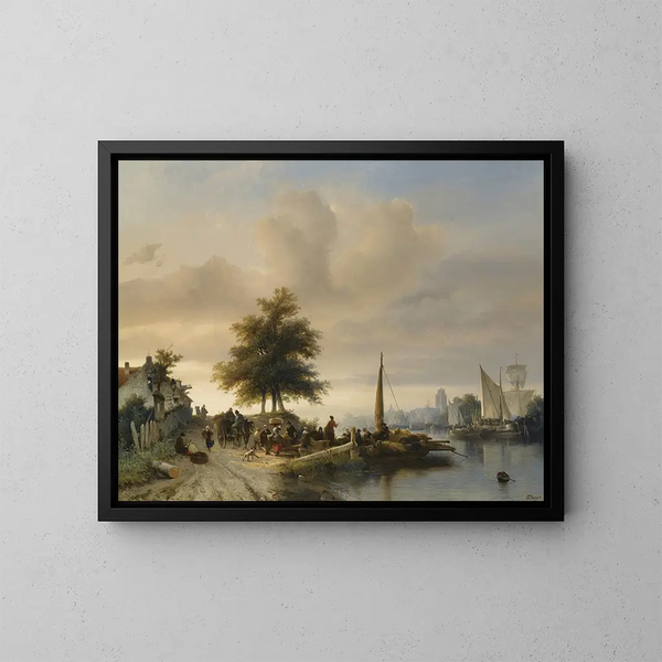 Le bac sur la Meuse près de Dordrecht - Salomon Leonardus Verveer — framed artwork on a wall