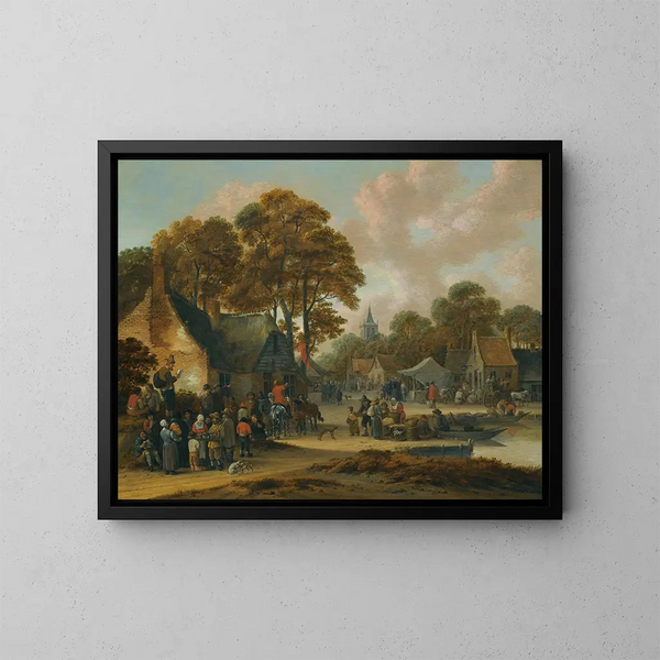 Una escena de mercado villageo - Salomon Rombouts — cuadro enmarcado en la pared