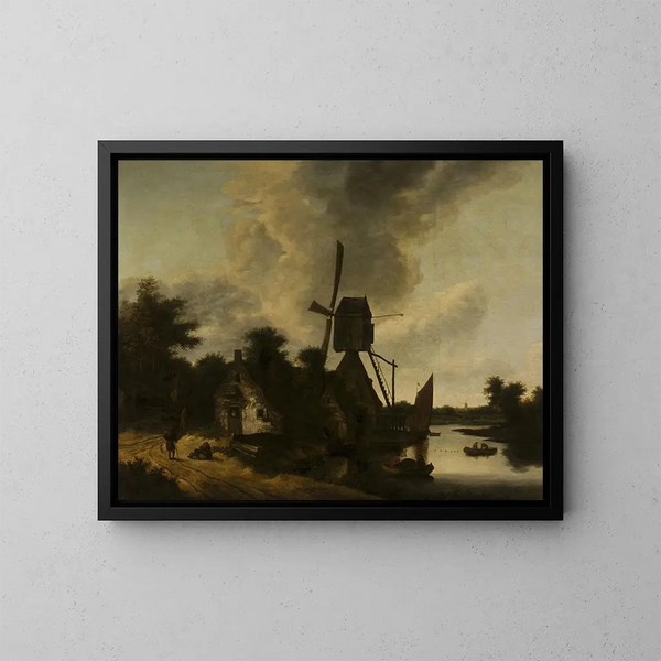 Paisaje con un molino de viento - Salomon Rombouts — cuadro enmarcado en la pared