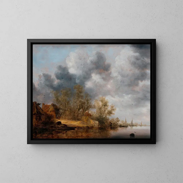 Un orilla neerlandesa - Salomon van Ruysdael — cuadro enmarcado en la pared