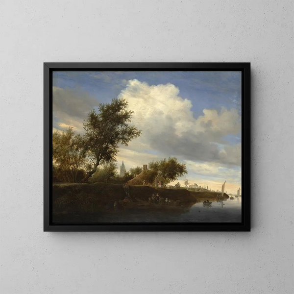 Ferry cerca de Gorinchem - Salomon van Ruysdael — cuadro enmarcado en la pared