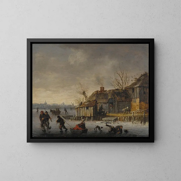 Paisaje de invierno con patinadores - Salomon van Ruysdael — cuadro enmarcado en la pared