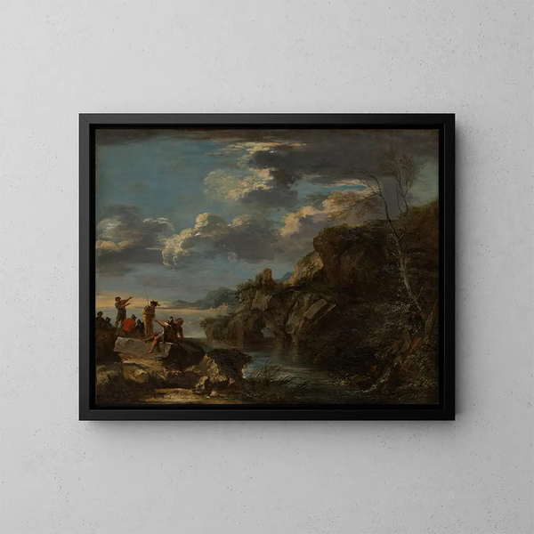 Bandits sur une côte rocheuse - Salvator Rosa — framed artwork on a wall