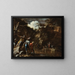 Escena de la historia griega: Tales haciendo fluir el río por ambos lados del ejército lidio - Salvator Rosa — cuadro enmarcado en la pared