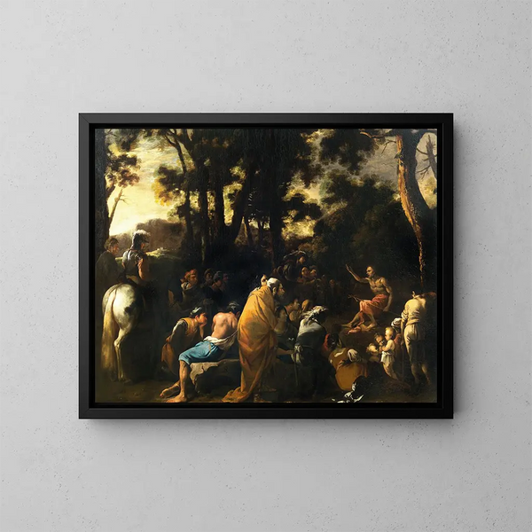 The Sermon of Saint John the Baptist - Salvator Rosa — framed artwork on a wall