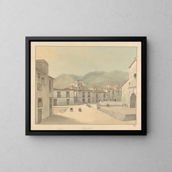 Funchal, Madeira, una plaza con una iglesia - Samuel Davis — cuadro enmarcado en la pared