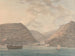 Hombre de guerra en fondeo en el puerto, montañas al fondo - Samuel Davis — vista de la obra