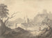 Escena de río y puente con un artista esbozando en primer plano - Samuel Davis — vista de la obra