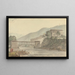 Vue de Tashichoedzong, Bhoutan, et du pont de bois - Samuel Davis — framed artwork on a wall