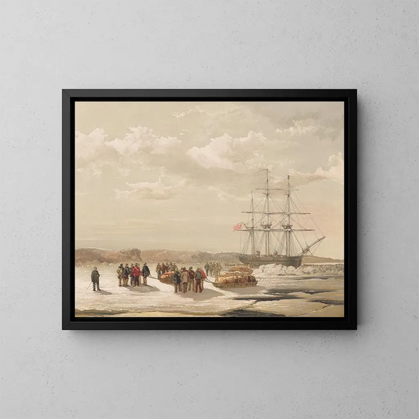 la salida de la fiesta de trineo del HMS Investigator en la bahía Mercy bajo el mando del teniente Gurney Cresswell, 15 de abril de 1853 - Samuel Gurney Cresswell — cuadro enmarcado en la pared