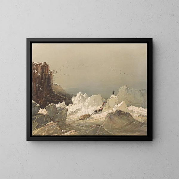 Trineo sobre el hielo irregular, abril de 1853 - Samuel Gurney Cresswell — cuadro enmarcado en la pared