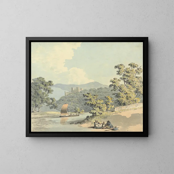 campestre con un niño junto a un río - Samuel Howitt — cuadro enmarcado en la pared