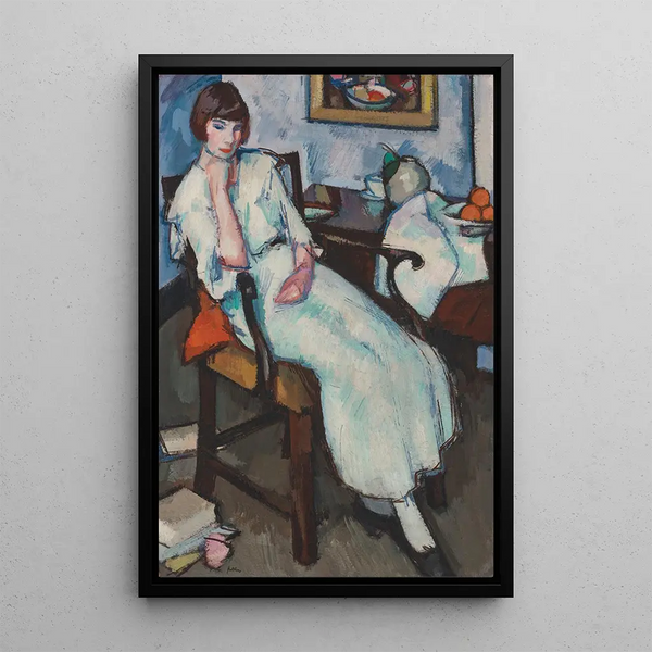 Joven chica en blanco - Samuel John Peploe — cuadro enmarcado en la pared