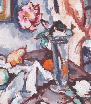 Samuel John Peploe - Pink Rose In Glass Vase With Fruit.webp