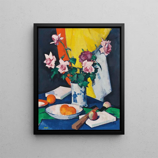 Samuel John Peploe - Red and pink roses oranges and fan.webp