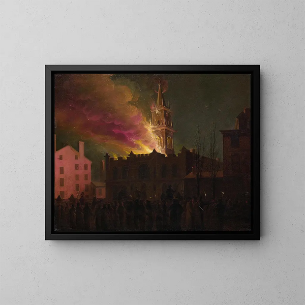 the Conflagration of the Masonic Lodge on Chestnut Street, Philadelphia, Pennsylvania - Samuel Jones — framed artwork on a wall
