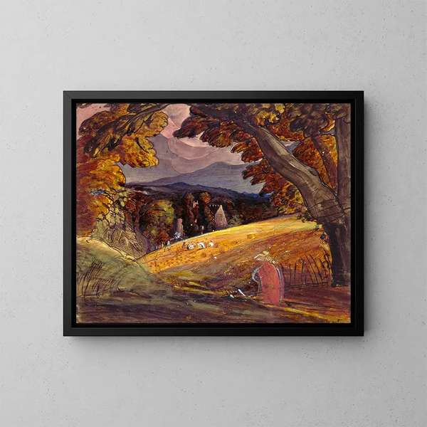 Moissonneurs a la luz del fuego - Samuel Palmer — cuadro enmarcado en la pared