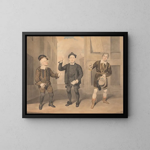 Una escena de teatro con tres actores - Samuel de Wilde — cuadro enmarcado en la pared