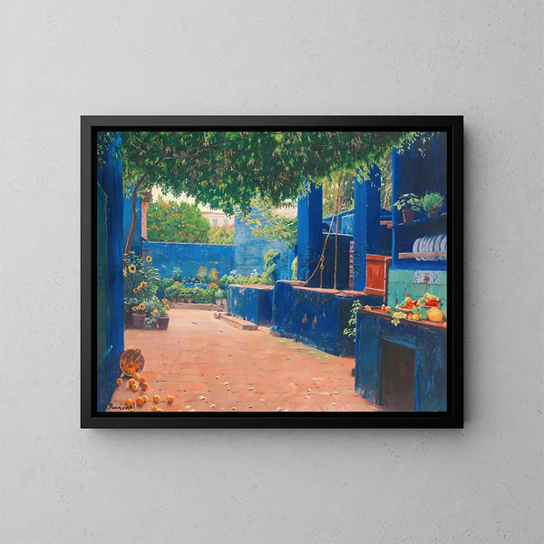 La corte azul de Arenys - Santiago Rusiñol — cuadro enmarcado en la pared