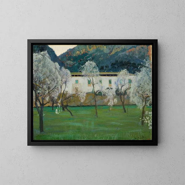 Finca blanca en Bunyola, Mallorca - Santiago Rusiñol — cuadro enmarcado en la pared