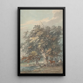 Sawrey Gilpin - Four Horses Standing in a Group in the Shade of Large Trees by Water.webp