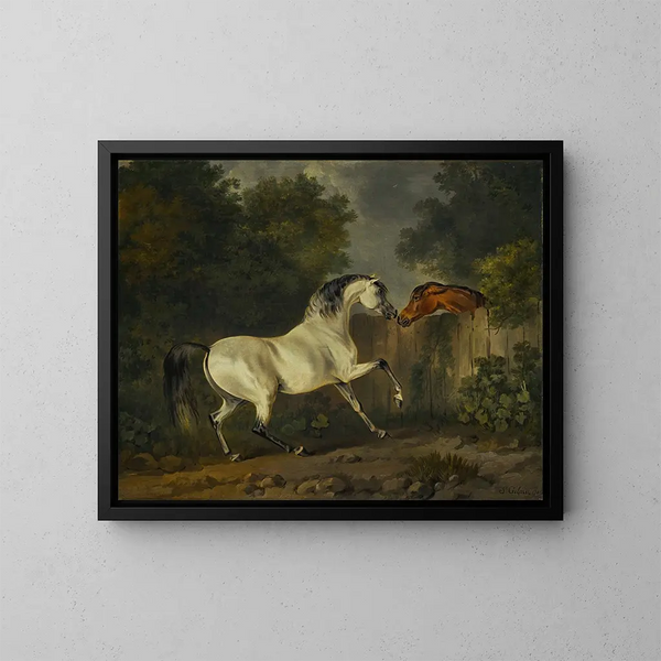 Dos caballos cerca de una valla - Sawrey Gilpin — cuadro enmarcado en la pared