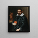 Retrato de un caballero de tres cuartos sosteniendo un libro con una estatua en el fondo - Escuela de Bérgamo — cuadro enmarcado en la pared