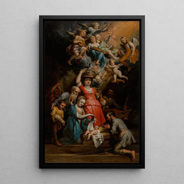 La Adoración de los pastores - Escuela de Theodoor van Loon — cuadro enmarcado en la pared