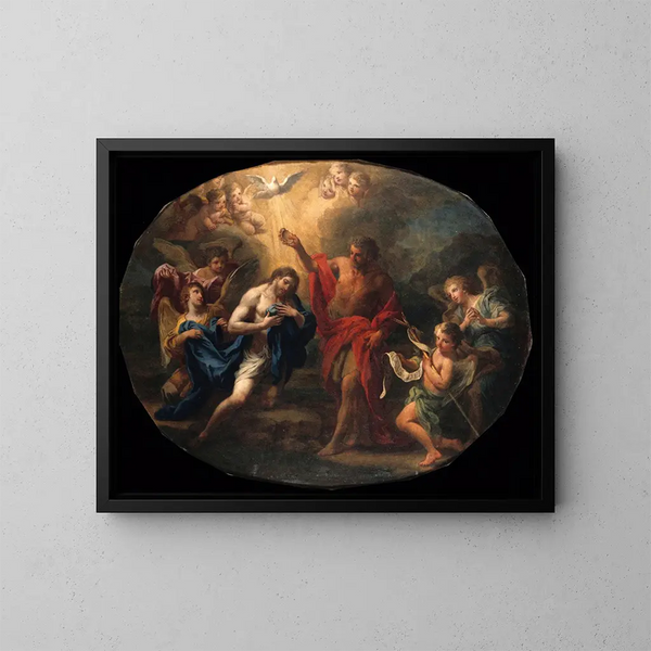 El Bautismo de Cristo - Sebastiano Conca — cuadro enmarcado en la pared