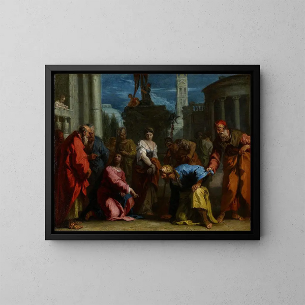 El Cristo y la mujer adúltera - Sebastiano Ricci — cuadro enmarcado en la pared