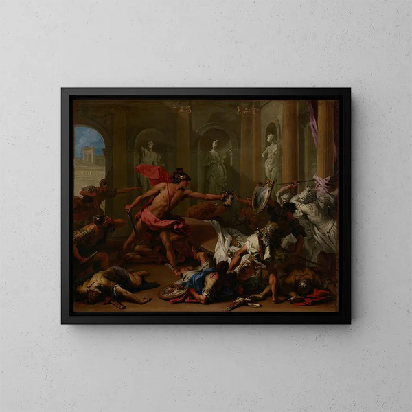 Persée enfrentándose a Phinéas con la cabeza de Medusa - Sebastiano Ricci — cuadro enmarcado en la pared