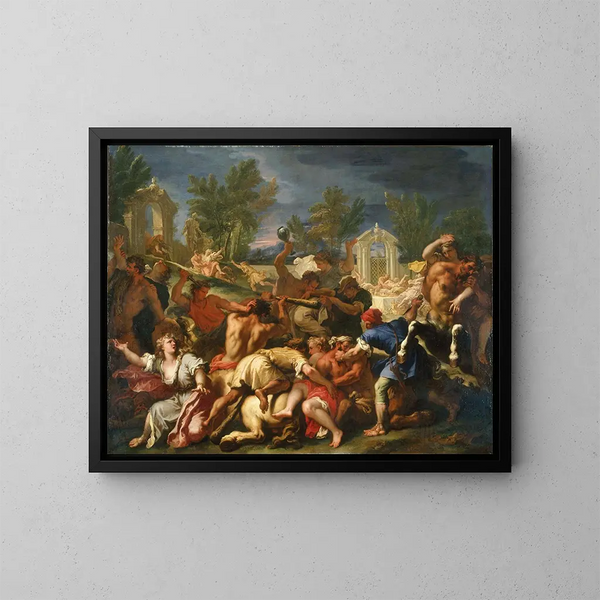 La batalla de los Lapitas y los Centauros - Sebastiano Ricci — cuadro enmarcado en la pared