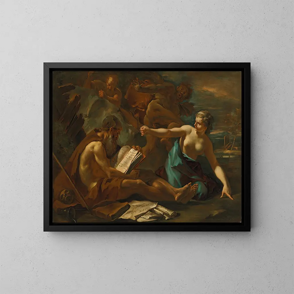 La Tentación de san Antonio - Sebastiano Ricci — cuadro enmarcado en la pared