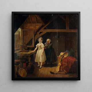 Servante cousant une dame dans un corset - Constantinus Fidelio Coene