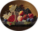 naturaleza muerta con duraznos, uvas y una cesta de fresas - Severin Roesen — vista de la obra