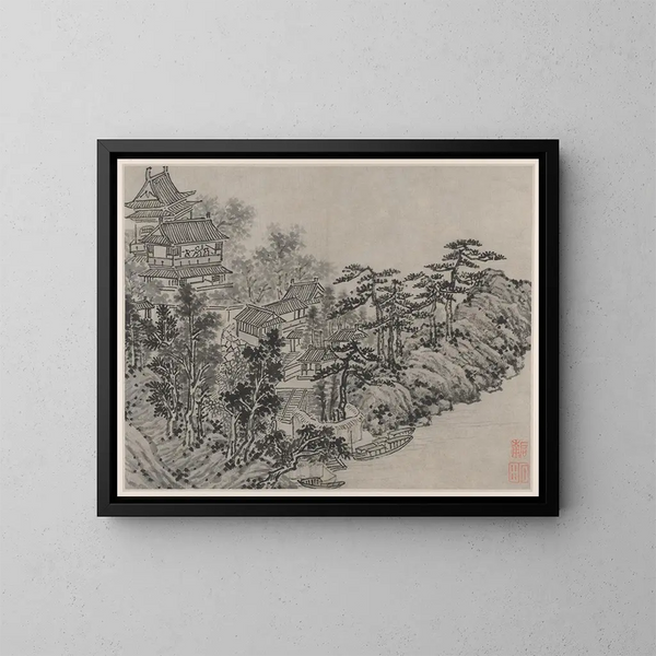 Pavilion of Cloud Climbing - Shen Zhou — framed artwork on a wall