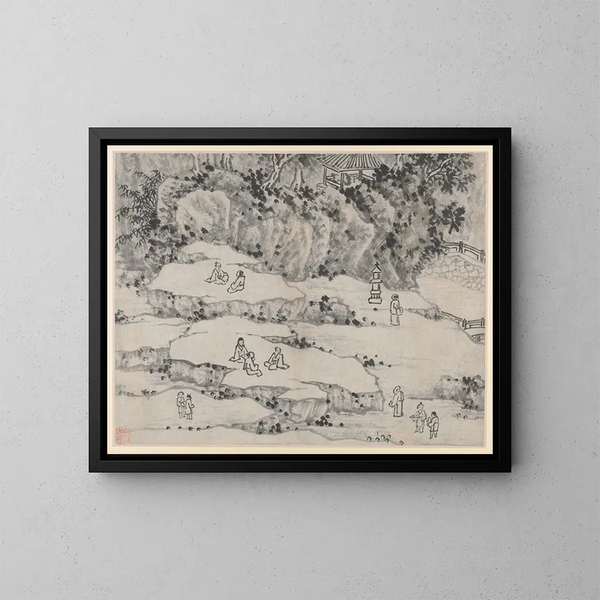 The Tiger Hill and the Seat of a Thousand Men - Shen Zhou — framed artwork on a wall