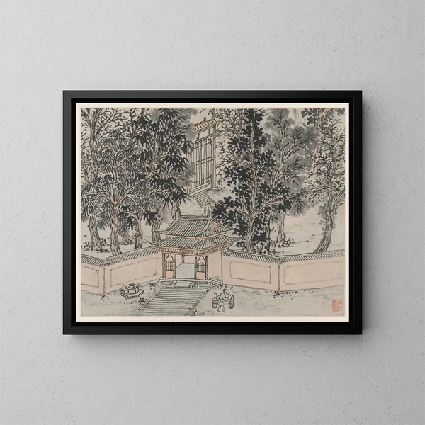 Tiger Flight at the Rear Gate - Shen Zhou — framed artwork on a wall