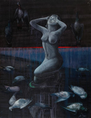 Shigeru Yama - Nude Woman with Pigeons.webp