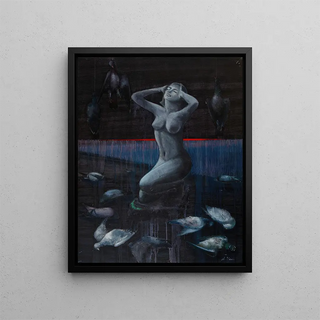 Shigeru Yama - Nude Woman with Pigeons.webp